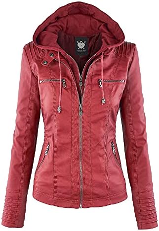 Lock and Love Chaqueta de piel sintética con capucha extraíble para mujer