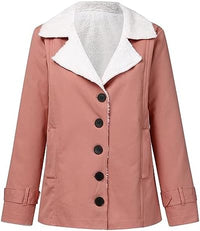 Thumbnail for JEGULV Abrigos de invierno para mujer, tallas grandes, cálido Sherpa, chaquetas con forro grueso, informal, con botones, color sólido, ropa de abrigo con bolsillos