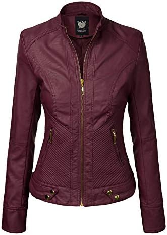 Lock and Love Chaqueta de piel sintética con capucha extraíble para mujer