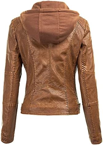 Lock and Love Chaqueta de piel sintética con capucha extraíble para mujer