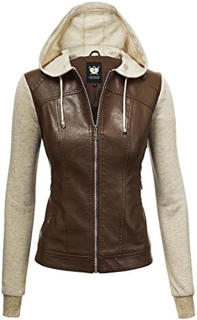 Lock and Love Chaqueta de piel sintética con capucha extraíble para mujer