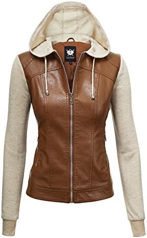 Lock and Love Chaqueta de piel sintética con capucha extraíble para mujer