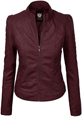 Lock and Love Chaqueta de piel sintética con capucha extraíble para mujer