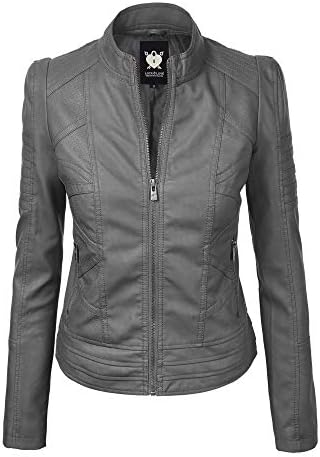 Lock and Love Chaqueta de piel sintética con capucha extraíble para mujer