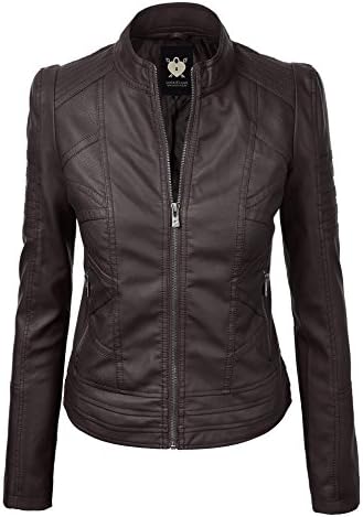 Lock and Love Chaqueta de piel sintética con capucha extraíble para mujer