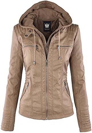 Lock and Love Chaqueta de piel sintética con capucha extraíble para mujer