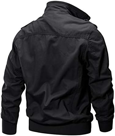 EKLENTSON Chaquetas militares de algodón ligero con múltiples bolsillos con cremallera frontal y cuello alto para hombre