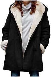 Thumbnail for JEGULV Abrigos de invierno para mujer, tallas grandes, cálido Sherpa, chaquetas con forro grueso, informal, con botones, color sólido, ropa de abrigo con bolsillos