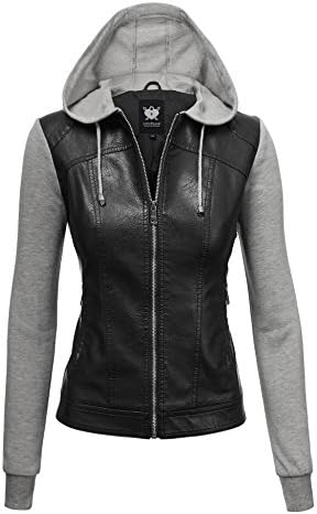 Lock and Love Chaqueta de piel sintética con capucha extraíble para mujer