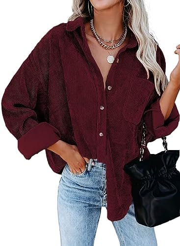 JOCAFIYE Camisa de pana para mujer casual manga larga con botones chaqueta otoño blusas de gran tamaño Tops 2024