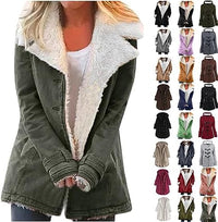 Thumbnail for JEGULV Abrigos de invierno para mujer, tallas grandes, cálido Sherpa, chaquetas con forro grueso, informal, con botones, color sólido, ropa de abrigo con bolsillos