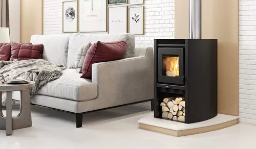 Estufa Calefactor A Leña De Alto Rendimiento Metávila 680gf - Hasta 52m2 - Con Kit De Caños Para Pared, Sistema De Doble Combustión, Ecológico Y Seguro - Color Grafito