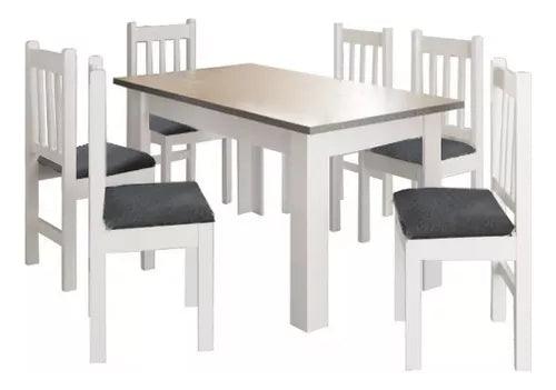 Juego Comedor Madera 6 Sillas Tapizadas LG Amoblamientos Color Canela Diseño de la tela de las sillas Liso - Tienda Universo