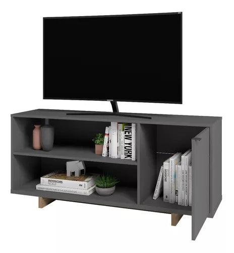 Rack Modular P/tv 50' Audio C/ Puerta Estilo Nordico / Eames Color Gris Oscuro - Tienda Universo