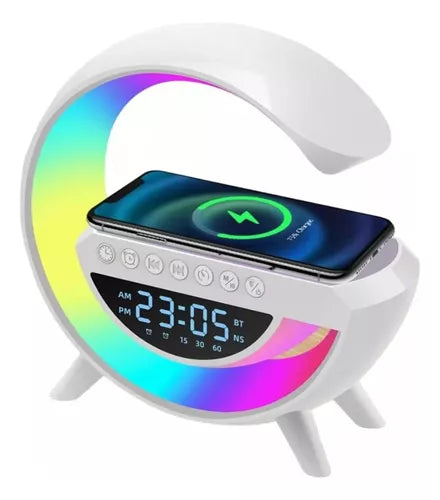 Cargador Inalambrico 5 En 1 Rgb Con Reloj Despertador Radio Fm Usb