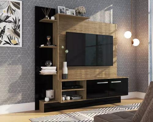 Rack Modular Para Tv Home Theater Con Estantes Moderno Wood Negro - Tienda Universo