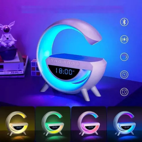 Cargador Inalambrico 5 En 1 Rgb Con Reloj Despertador Radio Fm Usb