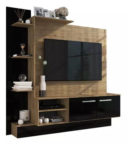 Rack Modular Para Tv Home Theater Con Estantes Moderno Wood Negro - Tienda Universo