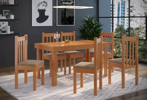 Juego Comedor Madera 6 Sillas Tapizadas LG Amoblamientos Color Canela Diseño de la tela de las sillas Liso - Tienda Universo