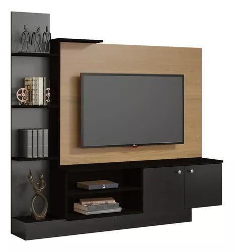 Rack Para Tv Hasta 55" Panel Aéreo Con Puertas Marrón y Negro - Tienda Universo