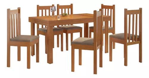 Juego Comedor Madera 6 Sillas Tapizadas LG Amoblamientos Color Canela Diseño de la tela de las sillas Liso - Tienda Universo