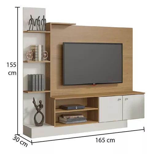 Rack Para Tv Hasta 55" Panel Aéreo Con Puertas Marrón y Blanco - Tienda Universo