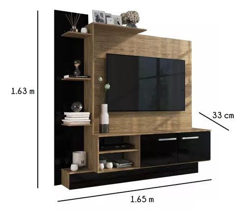 Rack Modular Para Tv Home Theater Con Estantes Moderno Wood Negro - Tienda Universo