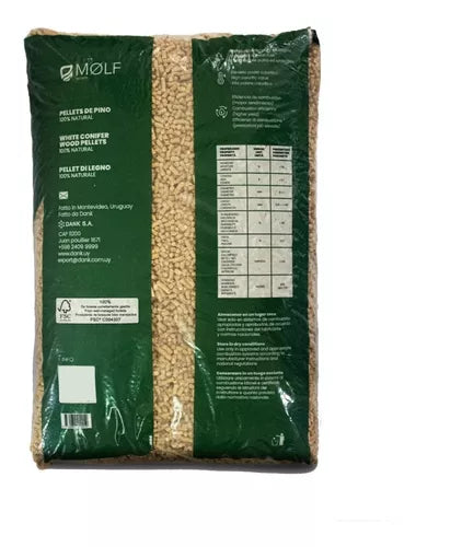 Pellet De Madera 15kg Puro Pino 6 Mm De Diámetro, Bolsas de 15 Kg