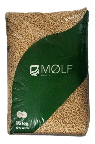 Pellet De Madera 15kg Puro Pino 6 Mm De Diámetro, Bolsas de 15 Kg