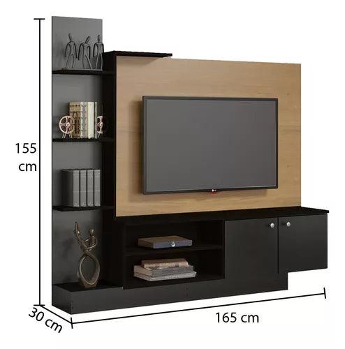 Rack Para Tv Hasta 55" Panel Aéreo Con Puertas Marrón y Negro - Tienda Universo