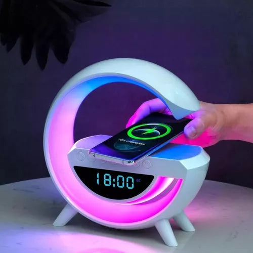 Cargador Inalambrico 5 En 1 Rgb Con Reloj Despertador Radio Fm Usb