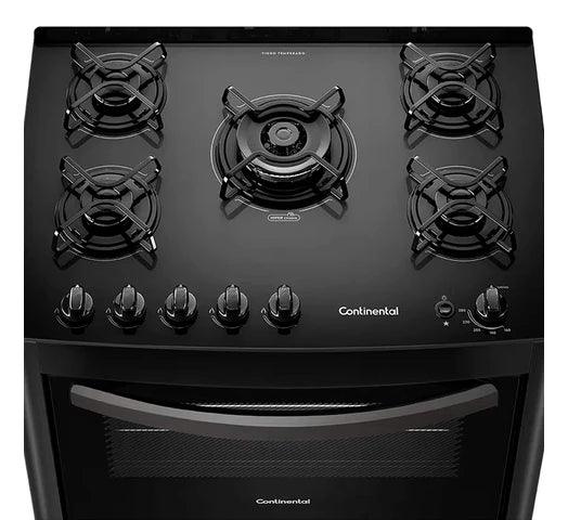 Cocina CONTINENTAL a Gas 5 Hornallas Horno 91L Mesada de Vidrio Templado Triple Llama - Tienda Universo