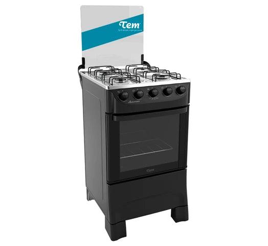 Cocina TEM Aniversario 4 Hornallas y Horno Supergas Tapa de Vidrio Templado - Negro - Tienda Universo