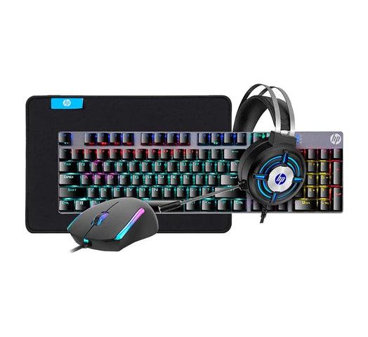 Combo 4 en 1 Teclado Mecánico Retroiluminado + Mouse + Auriculares + MousePAD HP - Tienda Universo