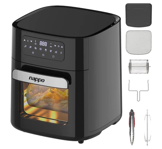 Freidora sin Aceite NAPPO Digital Multifunción 1700W EXTRA GRANDE 14L Panel Táctil Visor Transparente Luz + Accesorios