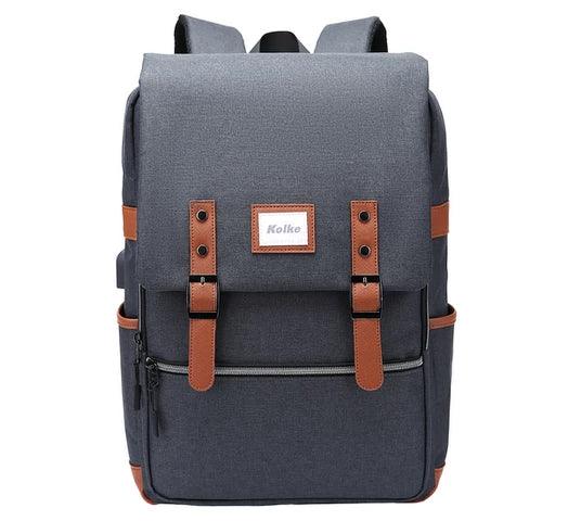 Mochila KOLKE con Tapa y Precintos para Notebook de hasta 15.6" Multiples bolsillos Puerto USB - Gris - Tienda Universo