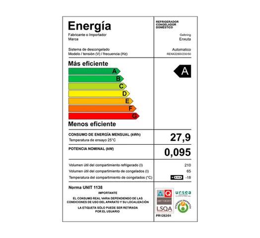 Refrigerador ENXUTA 275L Freezer Superior Frío Seco Dispensador de Agua Motor Eficiencia A - Tienda Universo