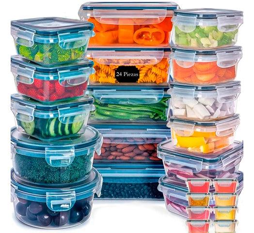 Juego de Recipientes CROiX Herméticos Apilables con Tapa x24 Unidades Incluye Etiquetas y Marcador - #𝑼𝑺𝒉𝒐𝒑