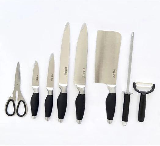 Set de Cocina Profesional 9 Piezas en Acero Inoxidable con 5 Cuchillos, Afilador, Pelador y Tijera + Soporte de Acrilico - #𝑼𝑺𝒉𝒐𝒑