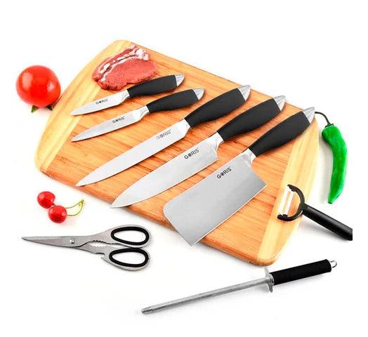 Set de Cocina Profesional 9 Piezas en Acero Inoxidable con 5 Cuchillos, Afilador, Pelador y Tijera + Soporte de Acrilico - #𝑼𝑺𝒉𝒐𝒑