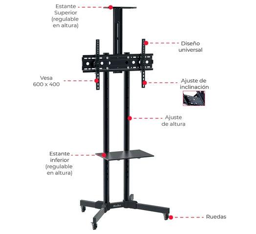 Soporte de Pie KOLKE para TV o Monitor de 30" a 70” con Ruedas y Estantes - Tienda Universo